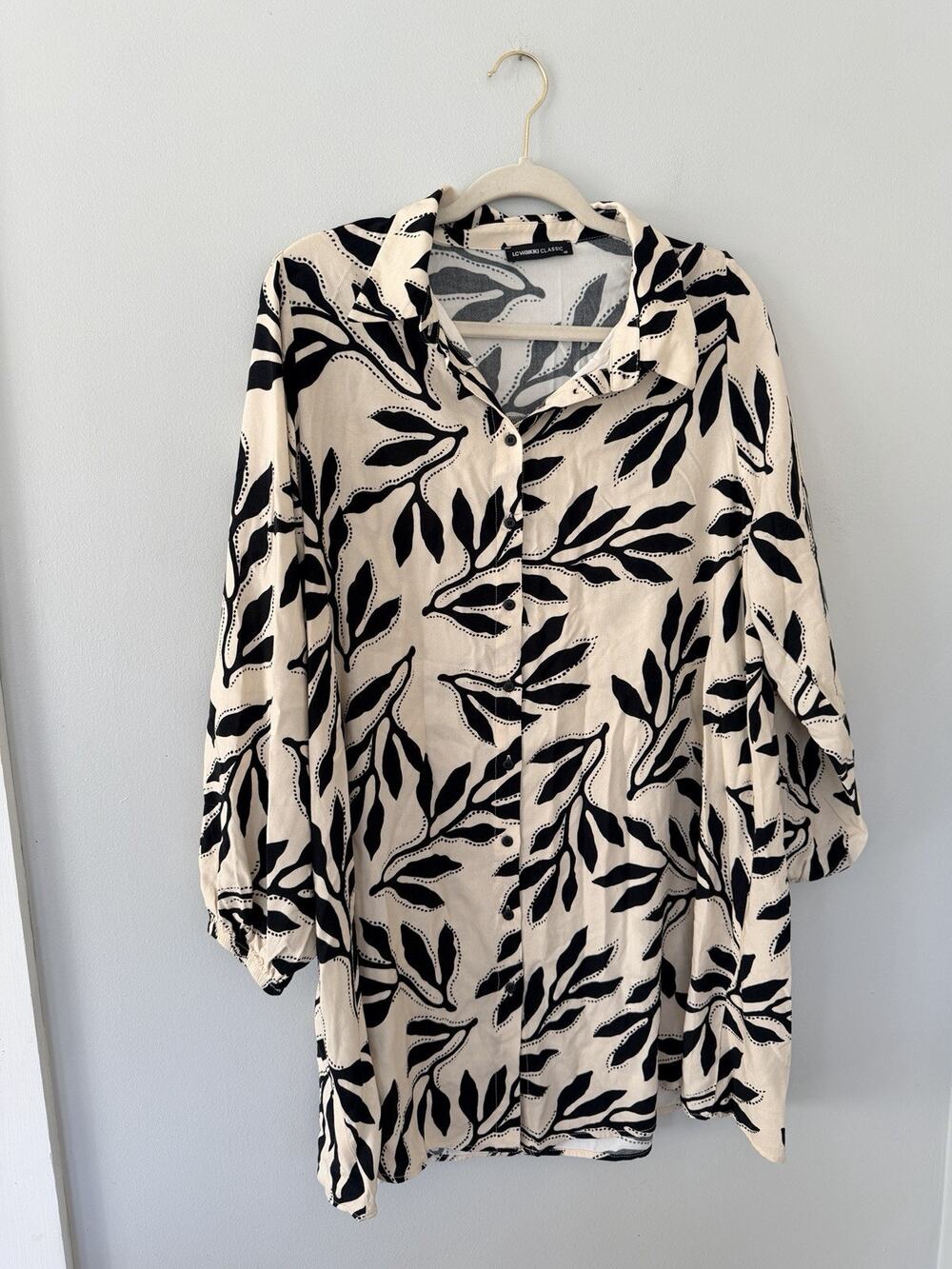 LC Waikiki Classic Black Ivory Like, Long Sleeve Shirt Dress- 46 XL